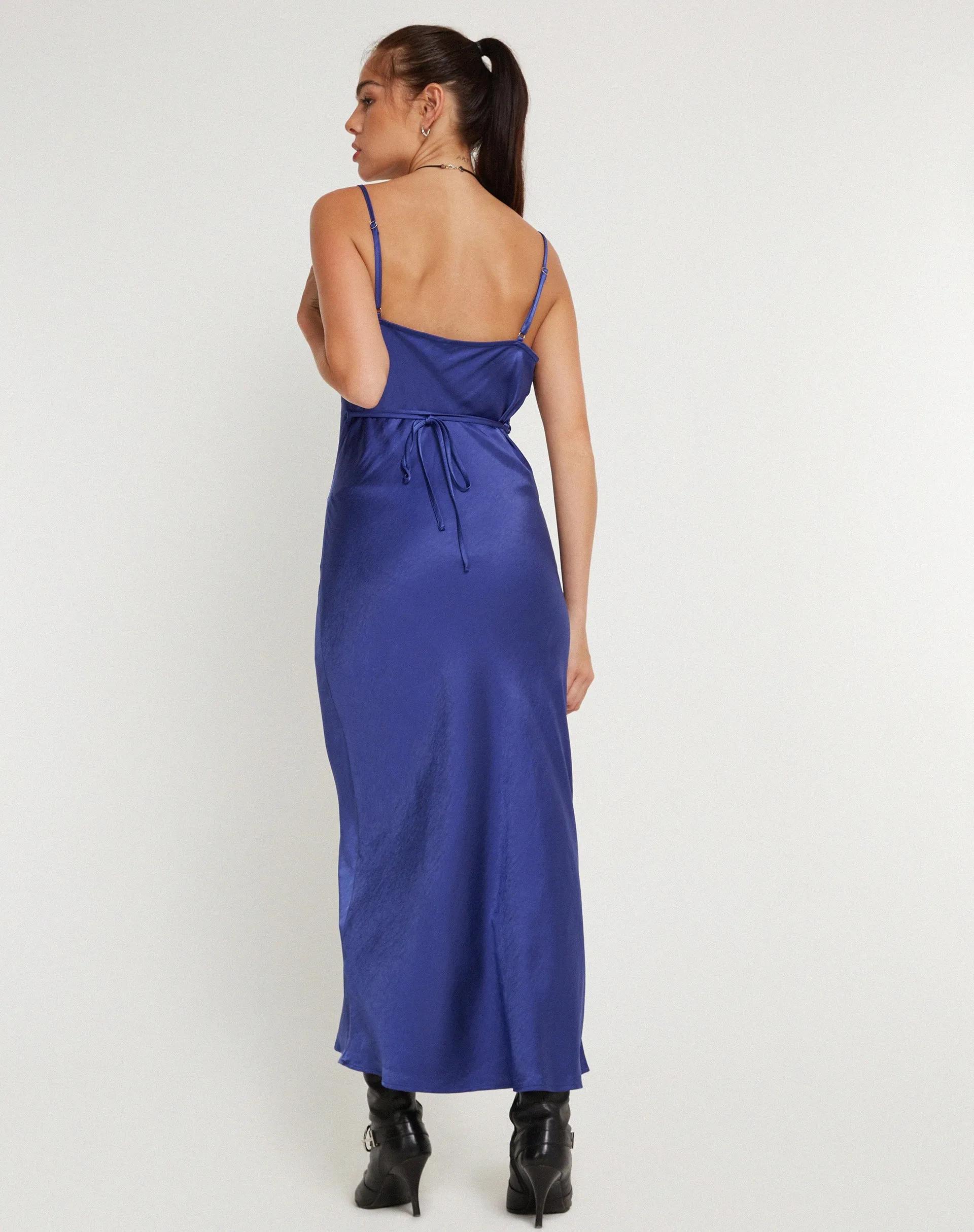 Palasha Midi Dress in Satin Spectrum Blue