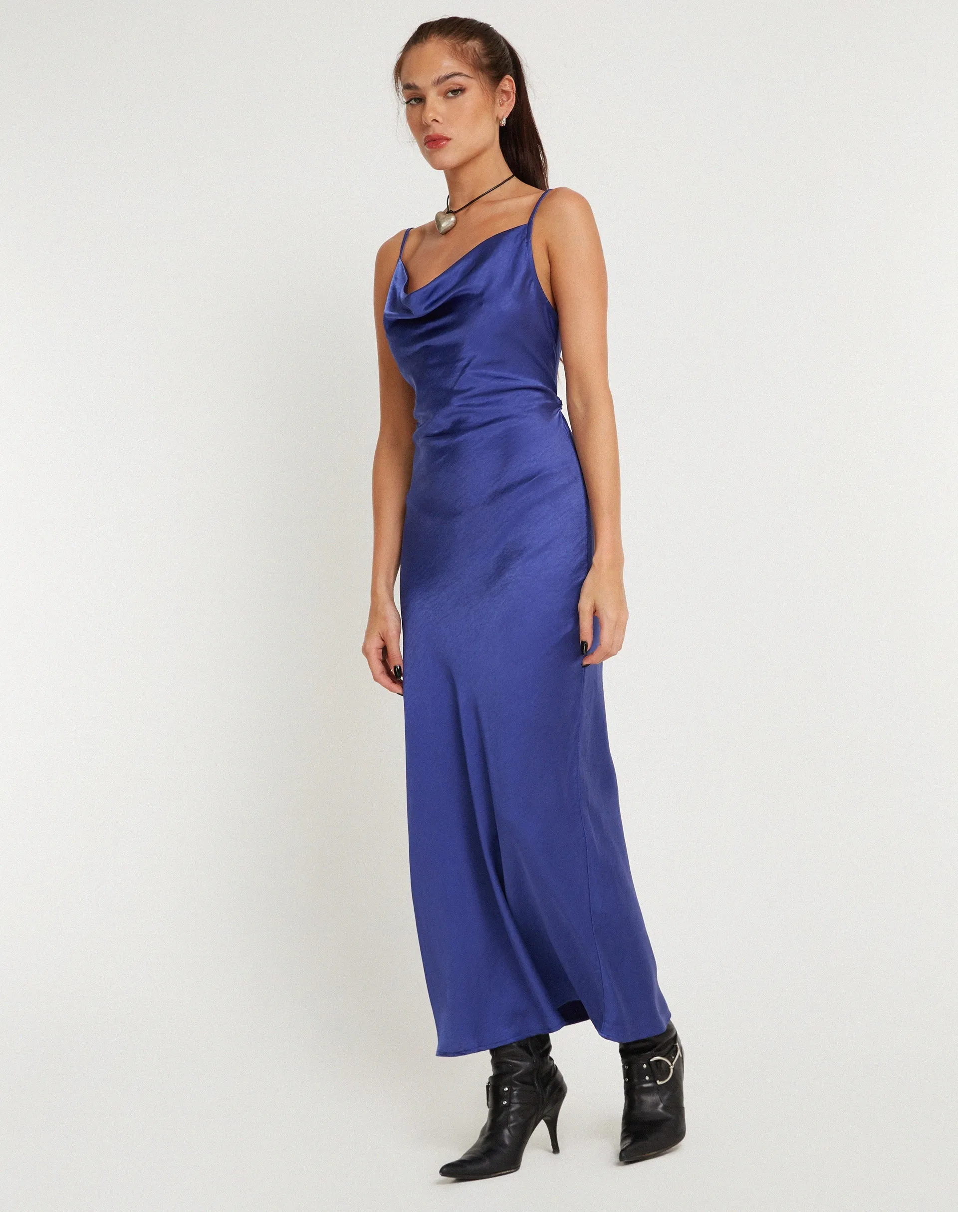 Palasha Midi Dress in Satin Spectrum Blue