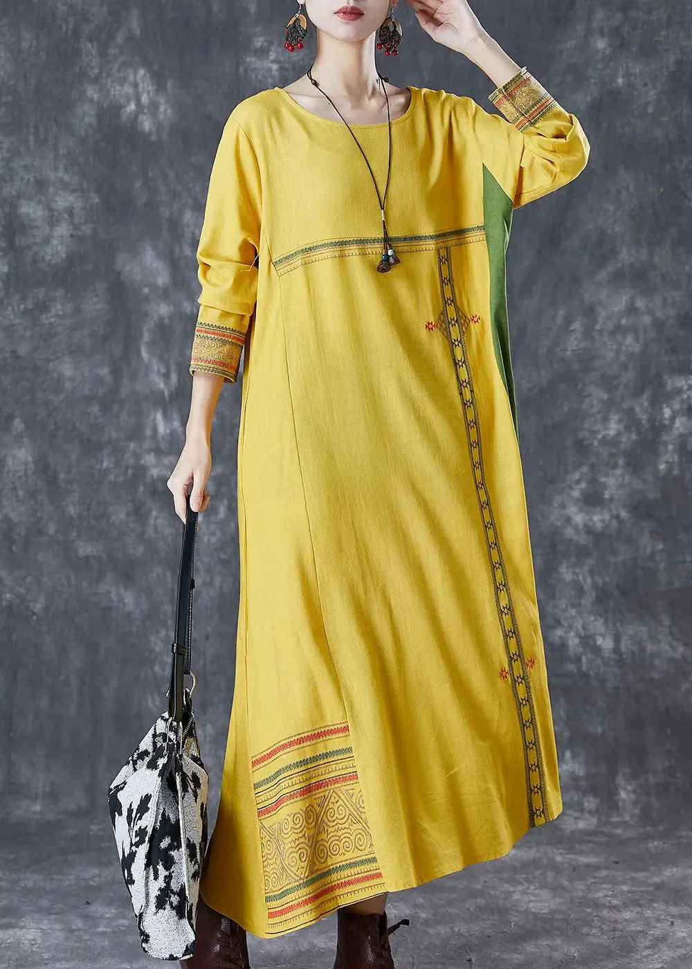 Patchwork Linen Maxi Dresses Spring