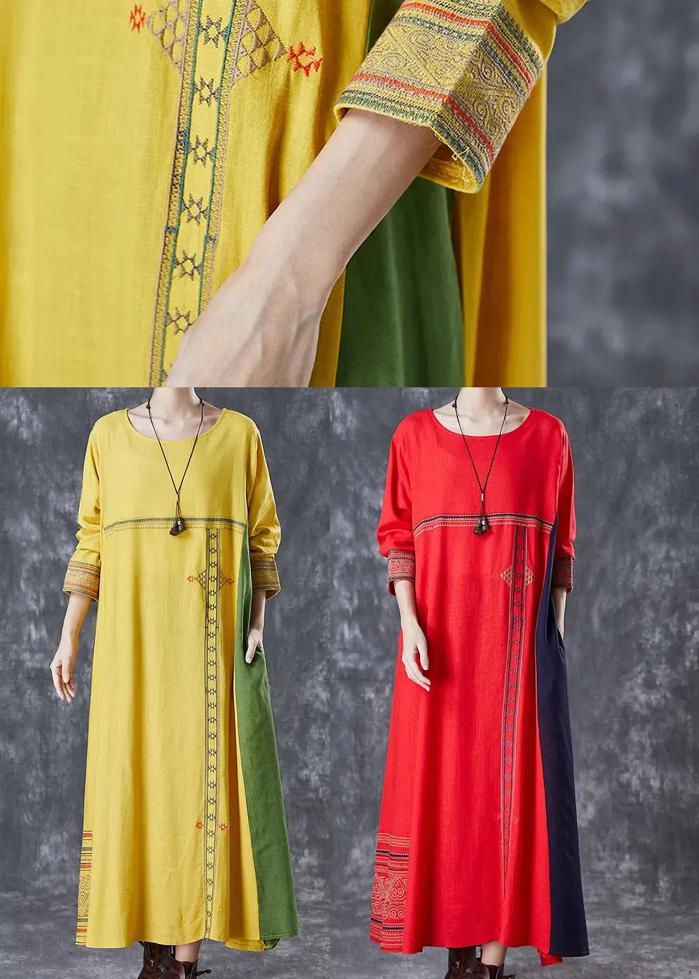 Patchwork Linen Maxi Dresses Spring