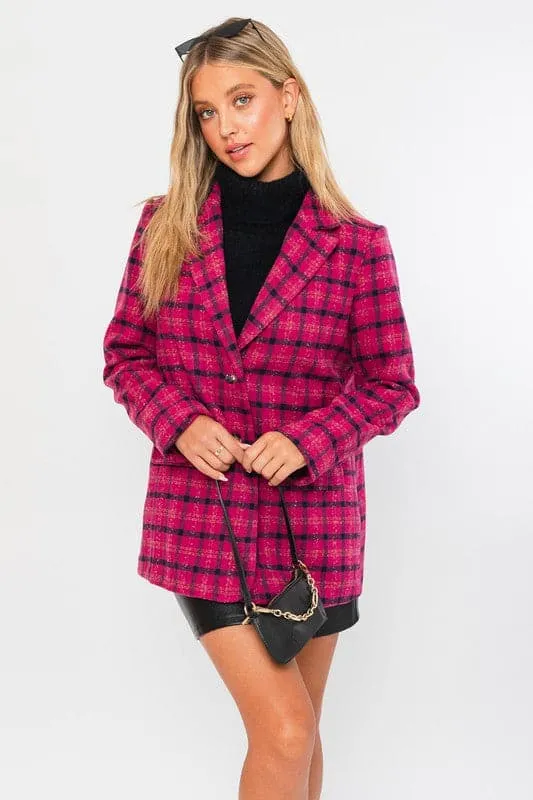 Pop Of Style Two Button Fuchsia Blazer Coat