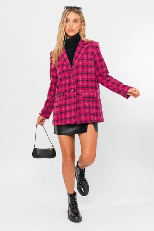 Pop Of Style Two Button Fuchsia Blazer Coat