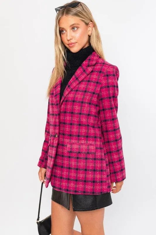 Pop Of Style Two Button Fuchsia Blazer Coat