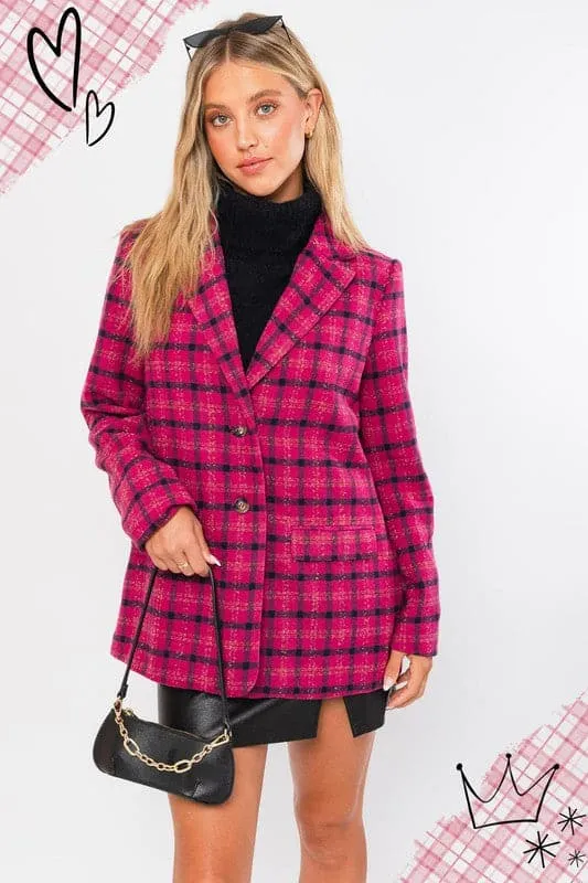 Pop Of Style Two Button Fuchsia Blazer Coat