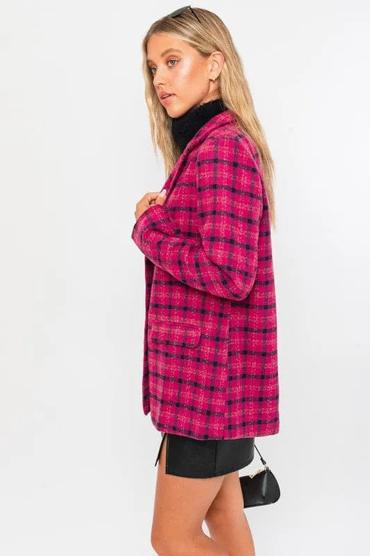 Pop Of Style Two Button Fuchsia Blazer Coat