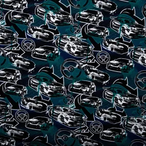 Printed Knit - FAST AND FURIOUS - Cars / Stering - Blue