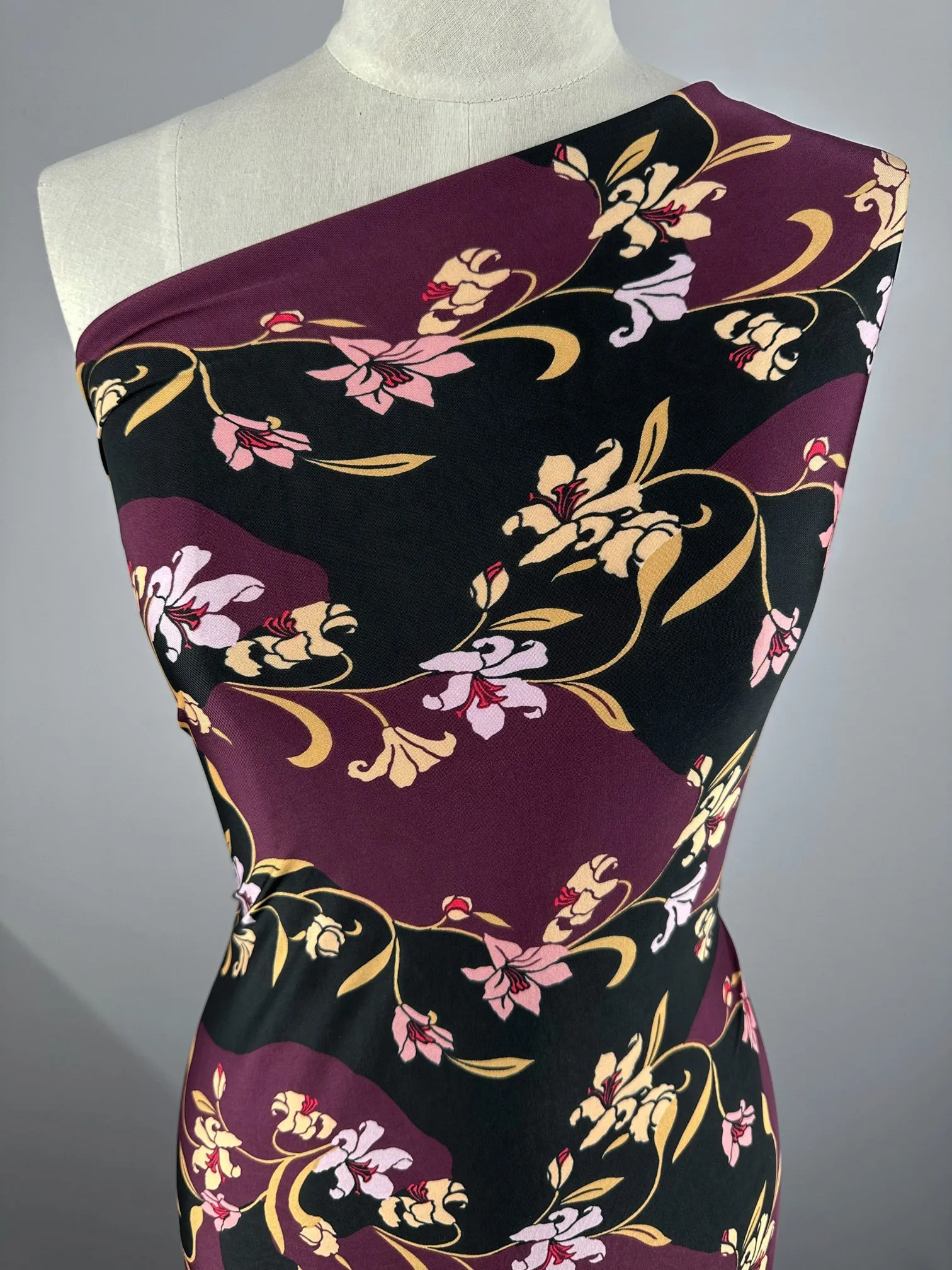 Printed Lycra - Maroon Garden - 150cm