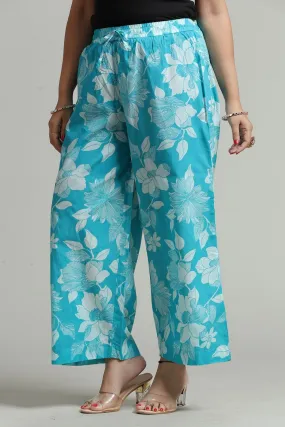 Sky Blue Cotton Printed Palazzos