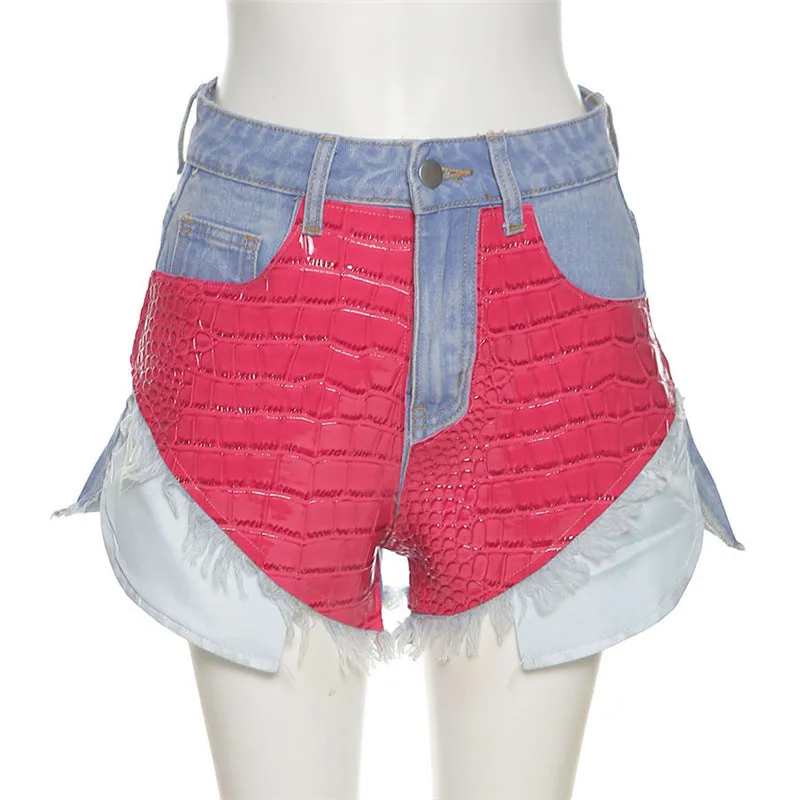 Street Snap Stitching Design Denim Shorts