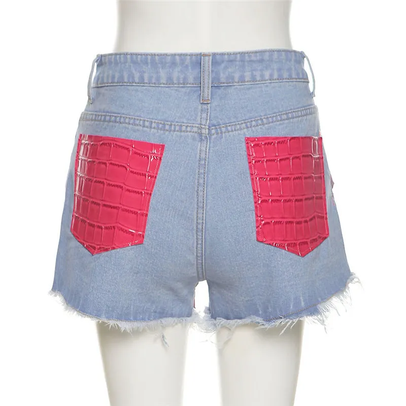 Street Snap Stitching Design Denim Shorts