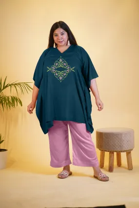 Teal Rayon Kurti & Babypink Palazzo - Nur Jahan