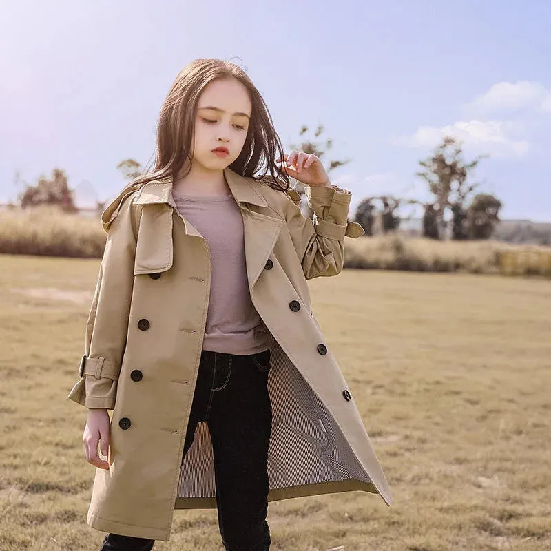 Teen Girls Long Trench Coats New Fashion England Style Windbreaker Jacket For Girls Spring Fall Children's 4-13Y