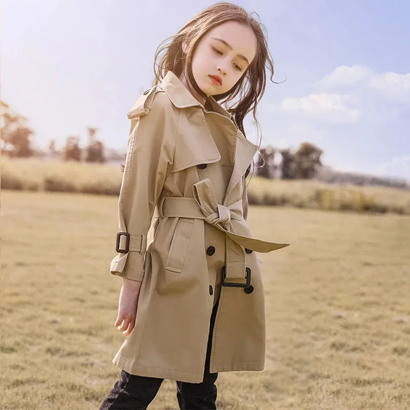 Teen Girls Long Trench Coats New Fashion England Style Windbreaker Jacket For Girls Spring Fall Children's 4-13Y