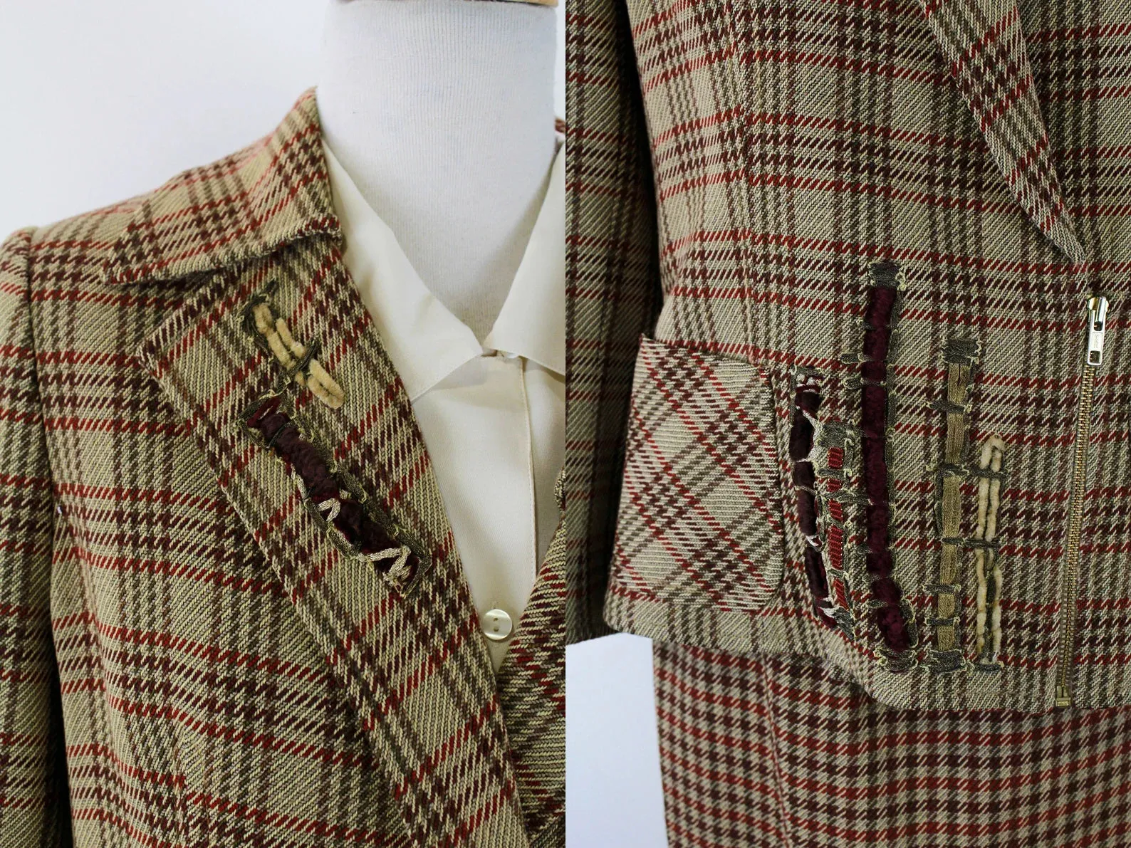 Vintage 1990s Christian Lacroix Check Plaid Wool Skirt Suit, Large