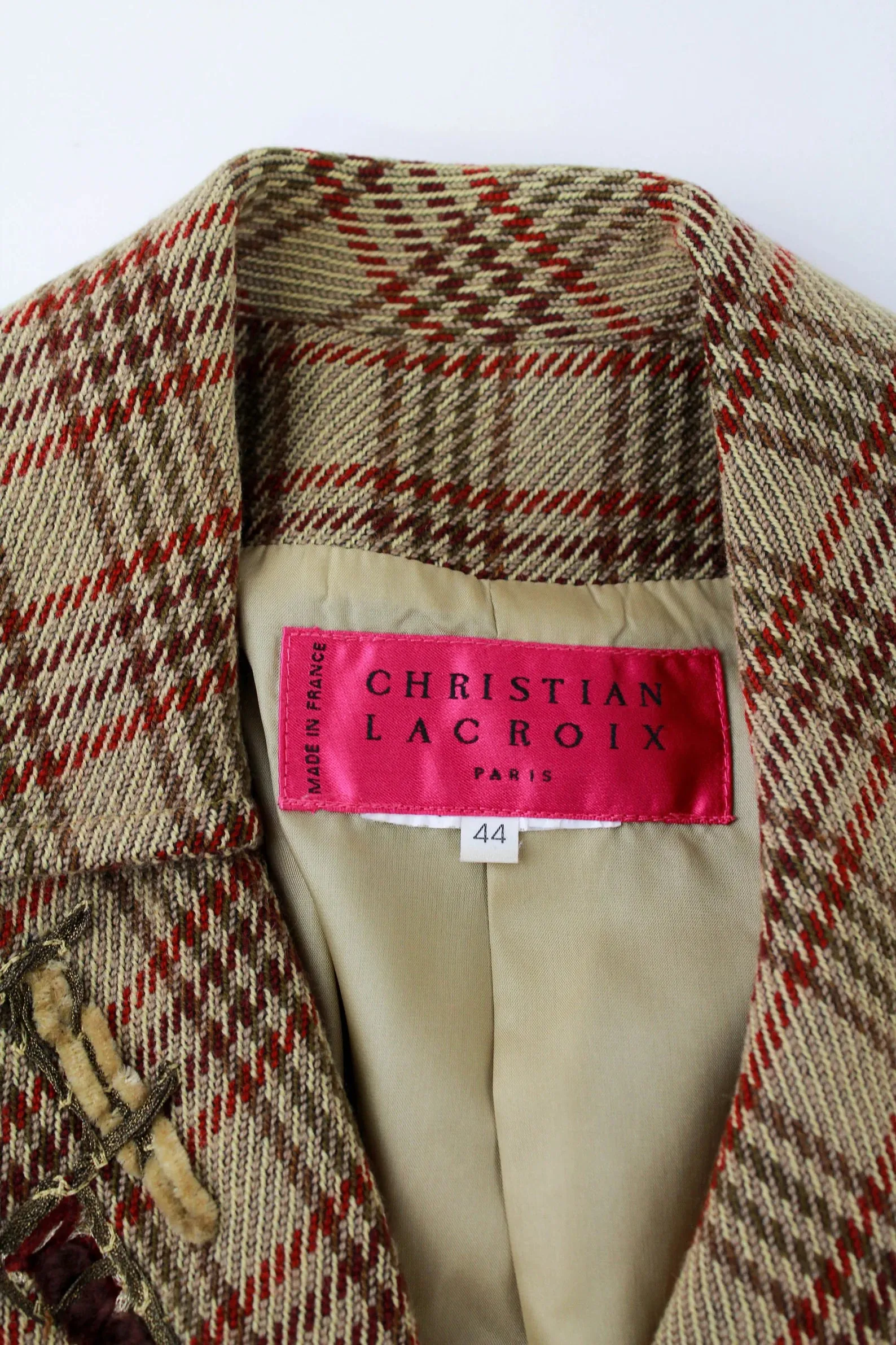 Vintage 1990s Christian Lacroix Check Plaid Wool Skirt Suit, Large