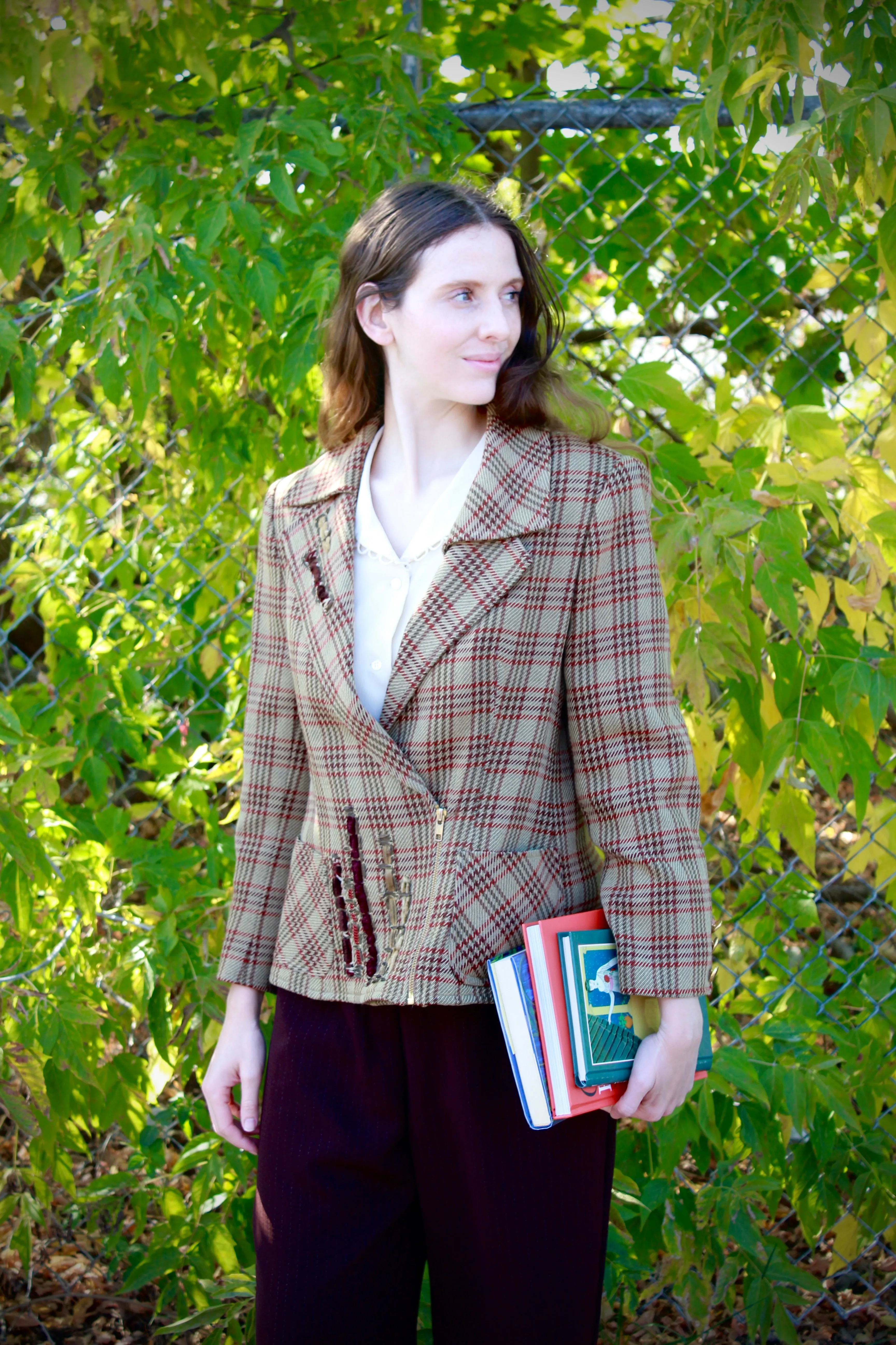 Vintage 1990s Christian Lacroix Check Plaid Wool Skirt Suit, Large