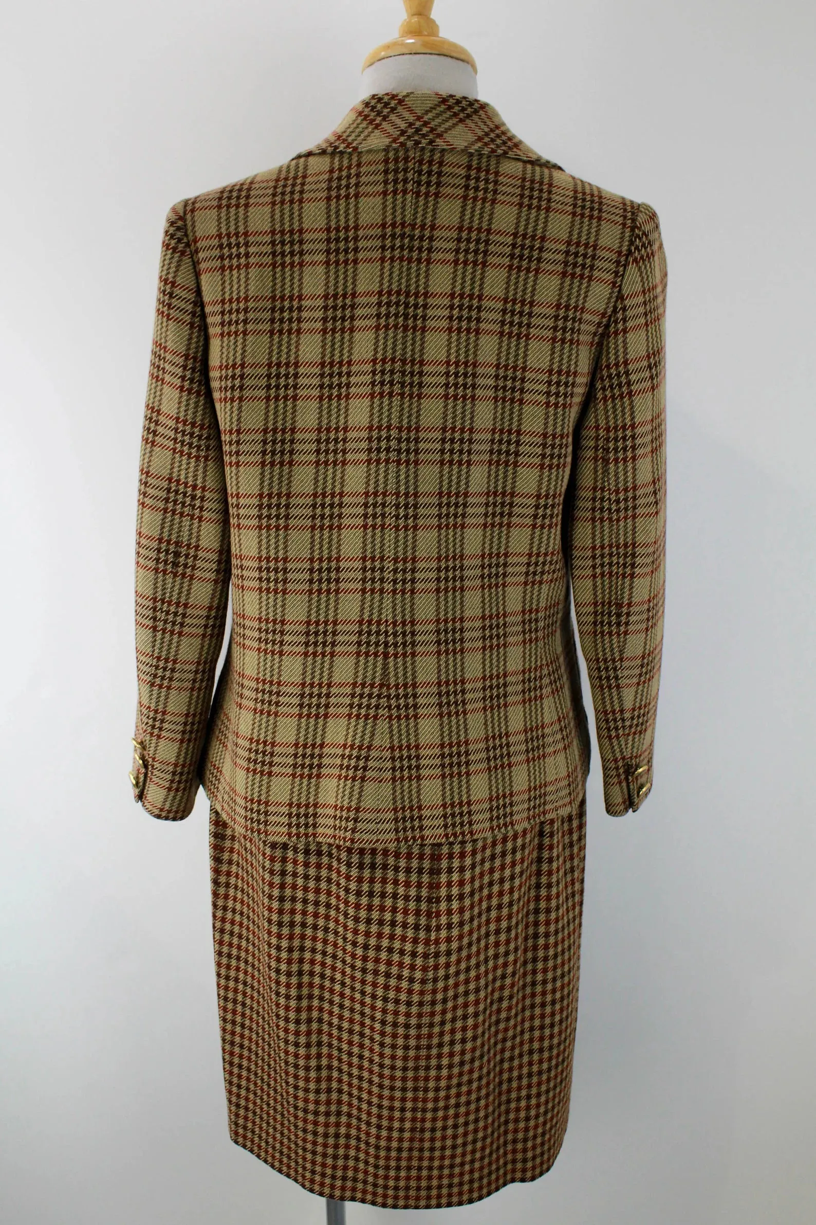 Vintage 1990s Christian Lacroix Check Plaid Wool Skirt Suit, Large