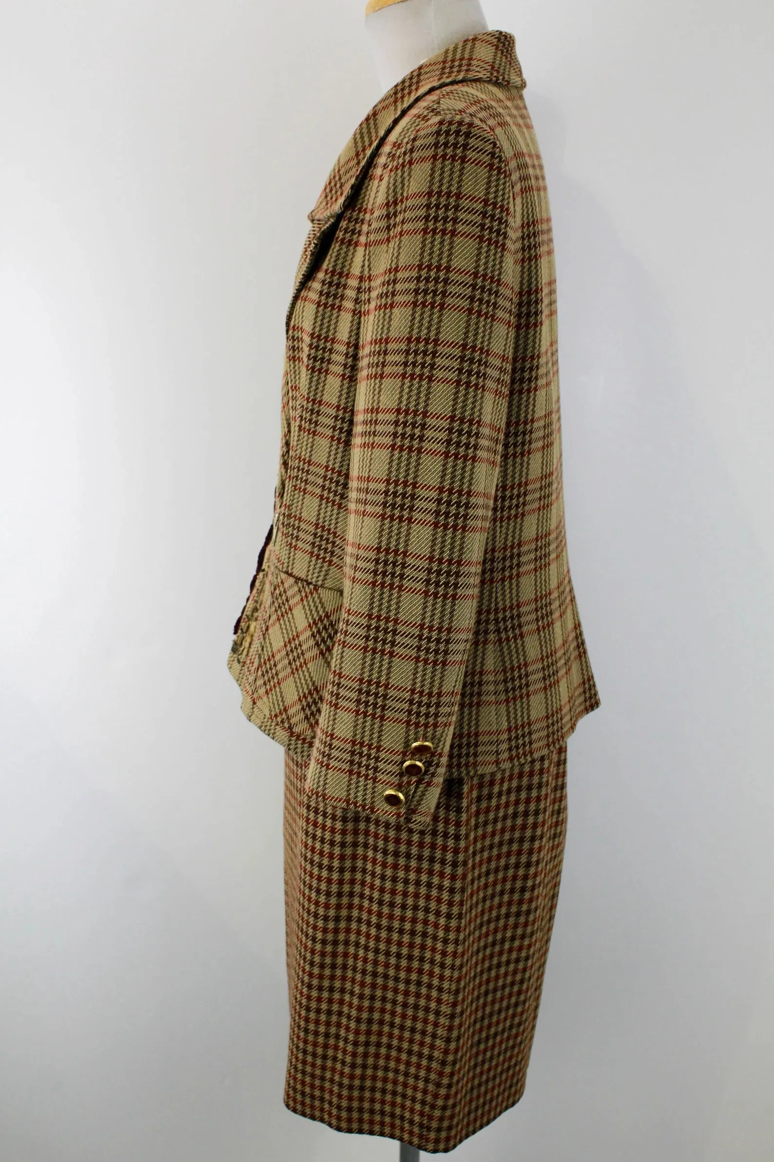 Vintage 1990s Christian Lacroix Check Plaid Wool Skirt Suit, Large