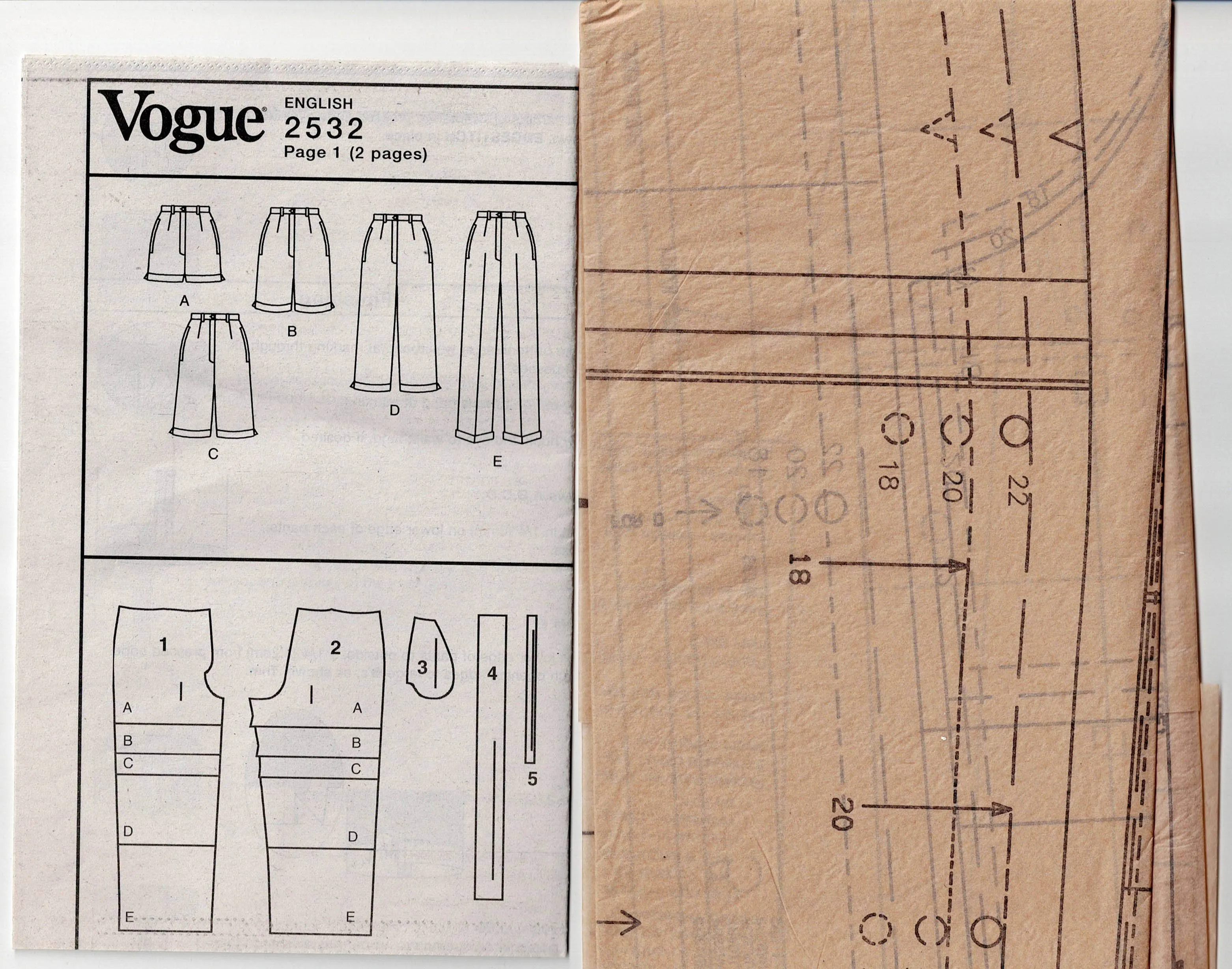 Vogue Basic Design 2532 Womens Shorts & Pants Out Of Print Sewing Pattern Size 18 - 22 UNCUT Factory Folded