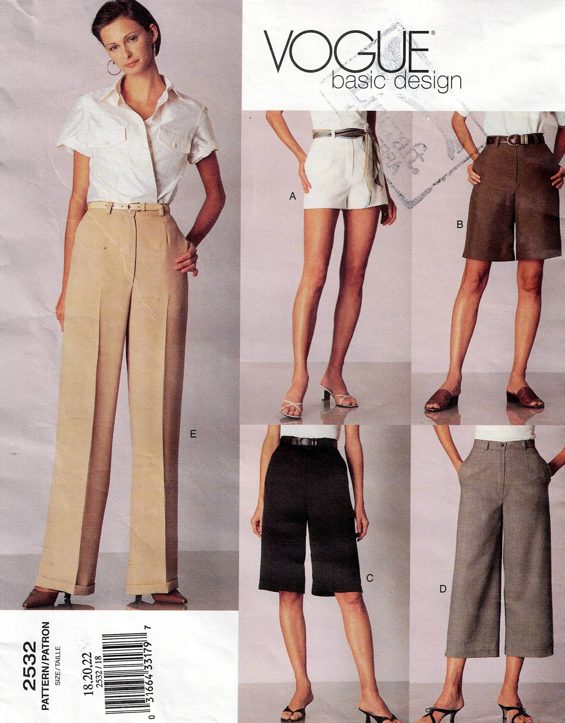 Vogue Basic Design 2532 Womens Shorts & Pants Out Of Print Sewing Pattern Size 18 - 22 UNCUT Factory Folded