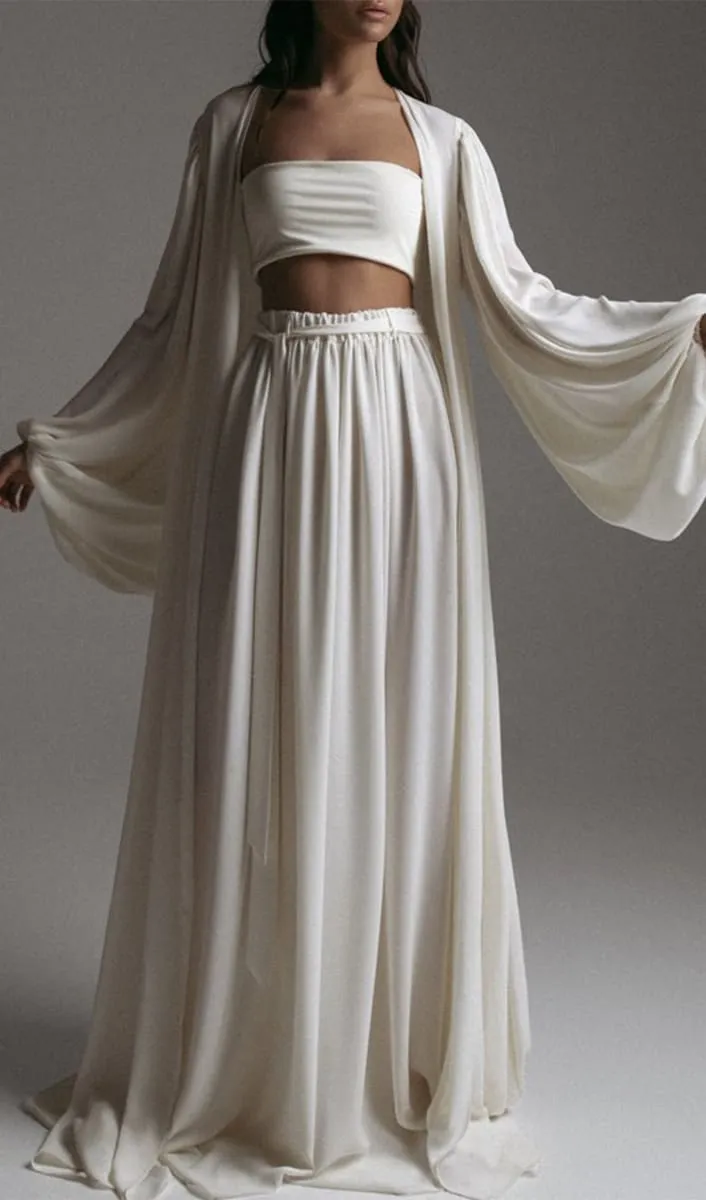 White Wide Leg Palazzo Pants And Beach Kimono Set