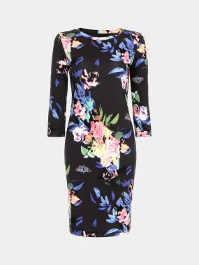 Wholesale Black Floral Print Midi Dress