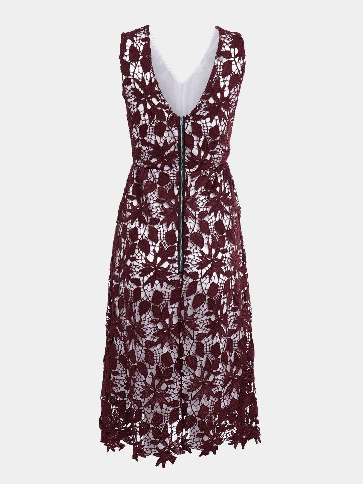 Wholesale Burgundy Sleeveless Lace Midi Dress