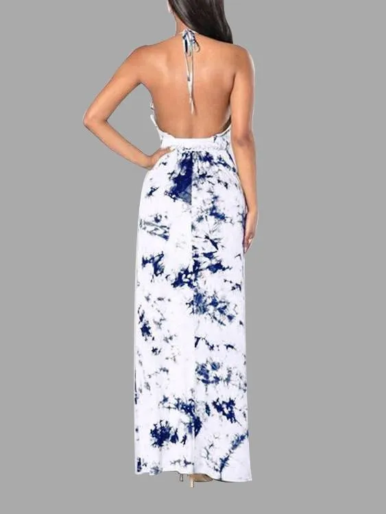 Wholesale Deep V-Neck Sleeveless Printed Backless Maxi Dress