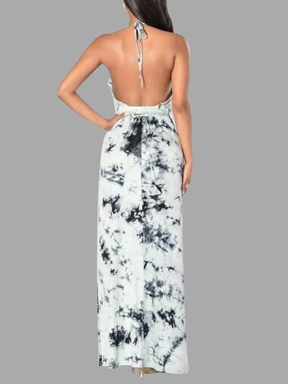 Wholesale Deep V-Neck Sleeveless Printed Backless Maxi Dress