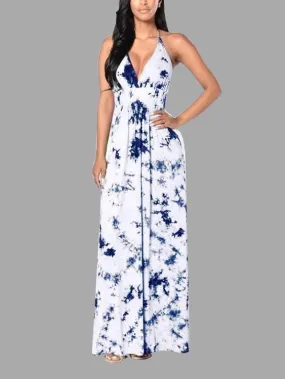 Wholesale Deep V-Neck Sleeveless Printed Backless Maxi Dress