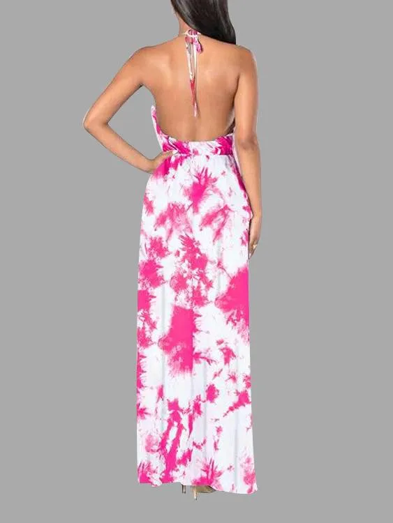 Wholesale Deep V-Neck Sleeveless Printed Backless Maxi Dress