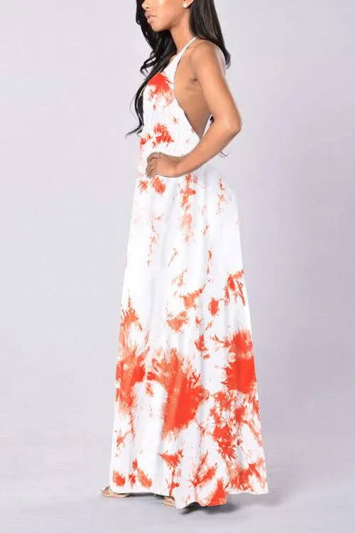 Wholesale Deep V-Neck Sleeveless Printed Backless Maxi Dress