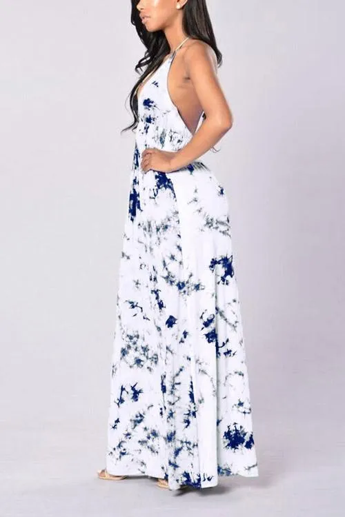 Wholesale Deep V-Neck Sleeveless Printed Backless Maxi Dress