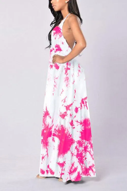 Wholesale Deep V-Neck Sleeveless Printed Backless Maxi Dress