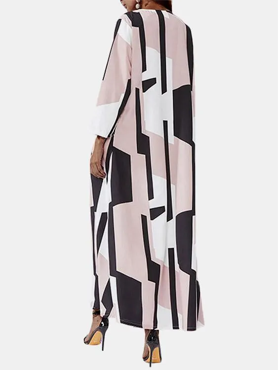 Wholesale Round Neck Long Sleeve Geometrical Maxi Dress