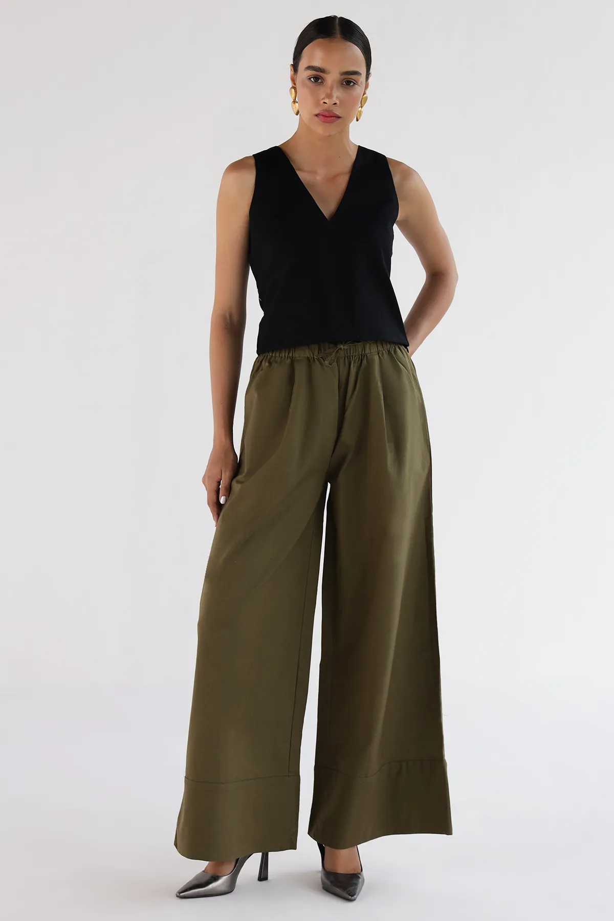 Wide-Leg Pants : Olive