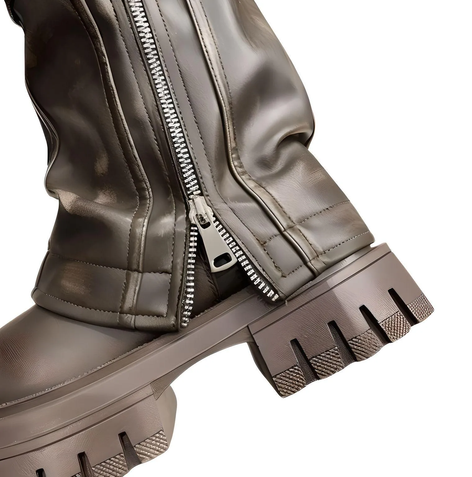 Women's Belt Buckle Chunky Boots Fashion Side Zipper Modern Boots Women High Quality Round Toe Mid-Calf Boots