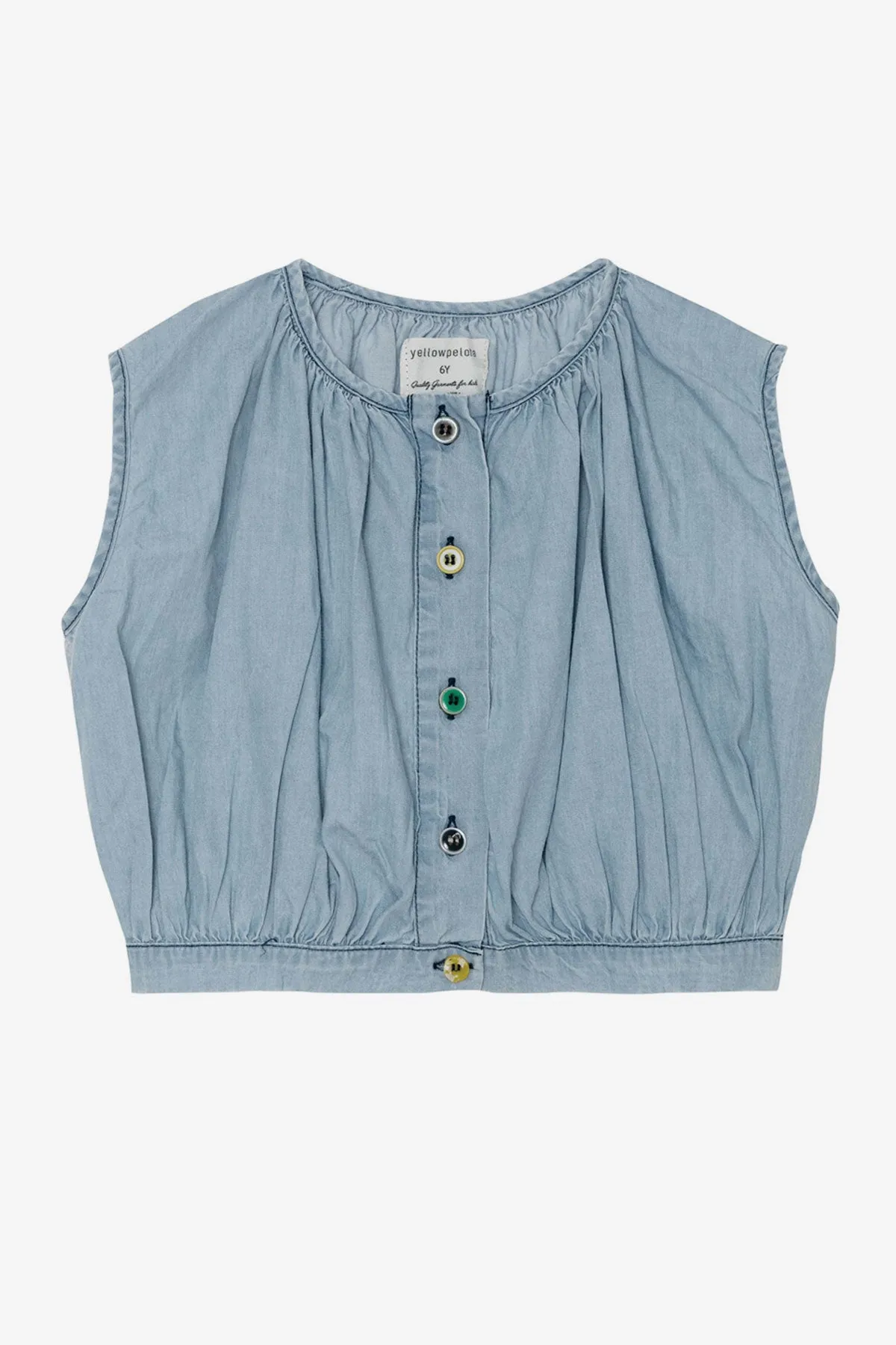 Yellow Pelota Mix Buttons Girls Blouse - Washed Denim